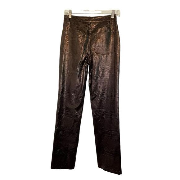 Forever 21 Faux Leather Straight Leg Pants Black Embossed Snakeskin Pattern High - Picture 2 of 4